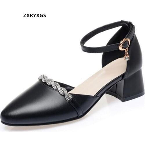 Promotion 2021 New Pointed Side Air Summer Women Sandals Rhinestone Genuine Leather Fashionable Sandals High Heel Large Size 43