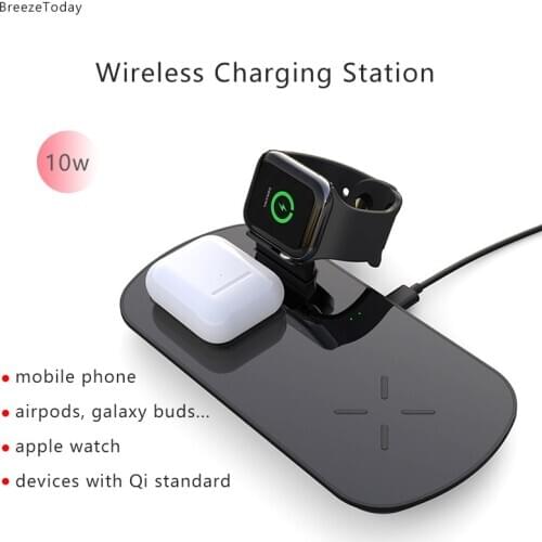 3 in 1 Wireless Charger Station 10W QI Fast Charging Wireless Charging Stand For iPhone 11 X Apple Watch 1 2 3 4 5 Airpods 2 Pro