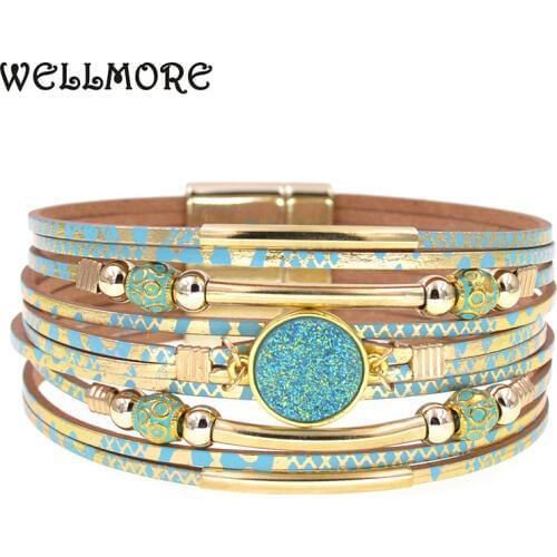 WELLMORE women bracelets bohemia bracelets fashion wrap bracelet leather bracelets for women Female Jewelry wholesale