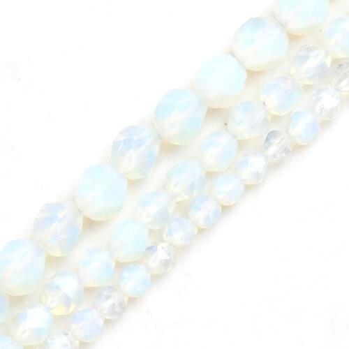 15"6/8/10mm Natural Faceted Stone White Opalite Quartz Spacers Loose Beads DIY Bracelet Accessories for Jewelry Making