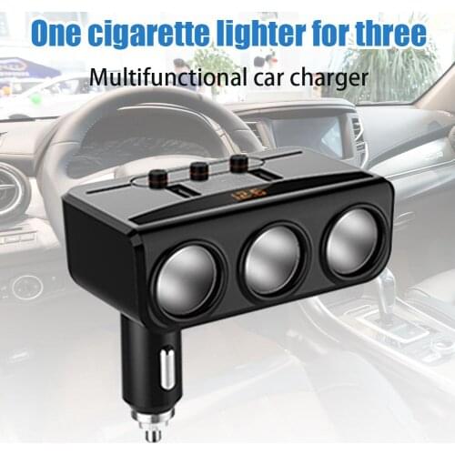 Hot 1 to 3 Sockets Cigarettes Lighter Splitter Dual USB Car Charger Adapter with Voltage Display Suitable for Various Cars C