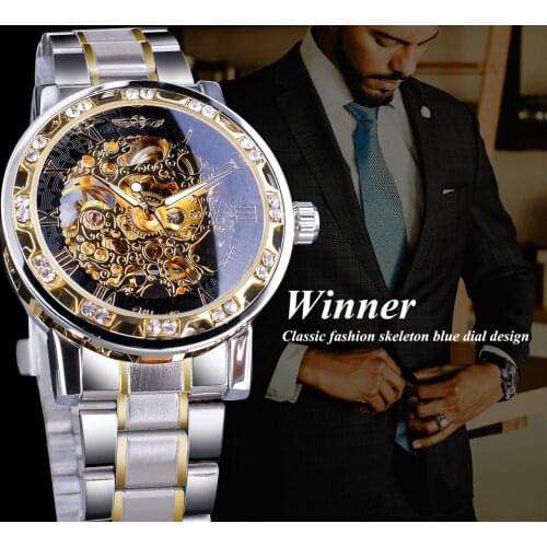 WINNER Mechanical Watches For Men Hand-wind Watches Roman Number Skeleton Wristwatches Luminous Hands reloj hombre