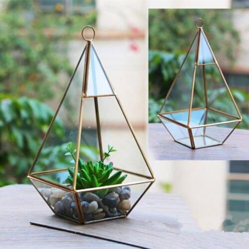 Multi-angle Flower Pot Planters Metal Glass Pots Desktop Decoration Lrregular Geometric Vases Garden Art Decor
