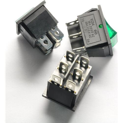 KCD4-202 pole rocker switch with light green 6p 2 files KCD2 16A/250V (10pcs)