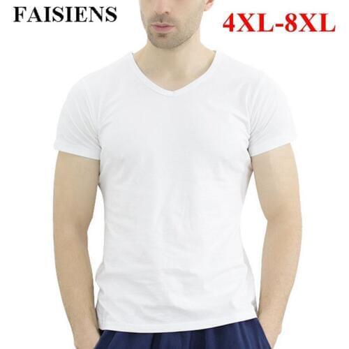 FAISIENS 8XL Large Size Cotton T-shirt Men V Neck Short Sleeve White Gray Black Plus Big Size 5XL 6XL Slim Fit Men Tee Shirt