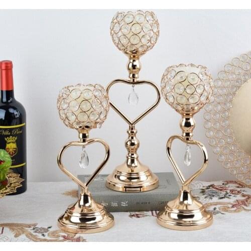 Heart Style Crystal Golden Candlestick Romantic Candlelight Dinner Decor Candle Holder Wedding Candelabro Home Candle Stand