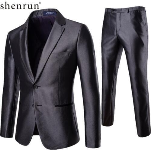 Shenrun Mens suit gray 2-piece business suit groom and grooms wedding dress