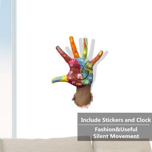 Colourful Palm 3D Fancy Wall Clock Silent Movement Watch Self Adhesive Decor PVC Sticker For Sofa Background Acrylic Disk Clock