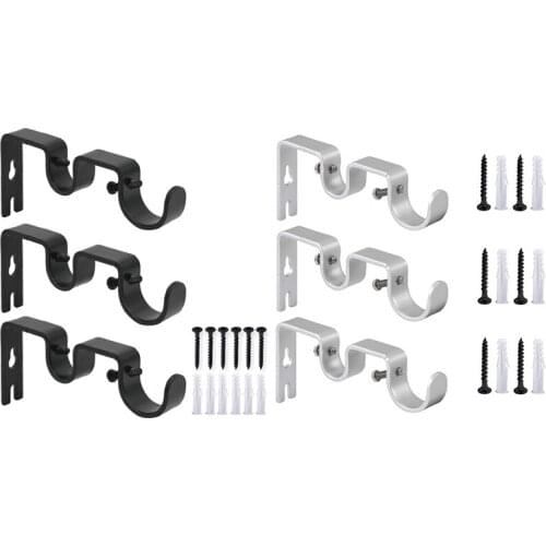 Hot 3Pcs/Set Curtain Rod Brackets Heavy Duty Double Rod Holders Durable Metal Curtain Rod Wall Brackets with Screw