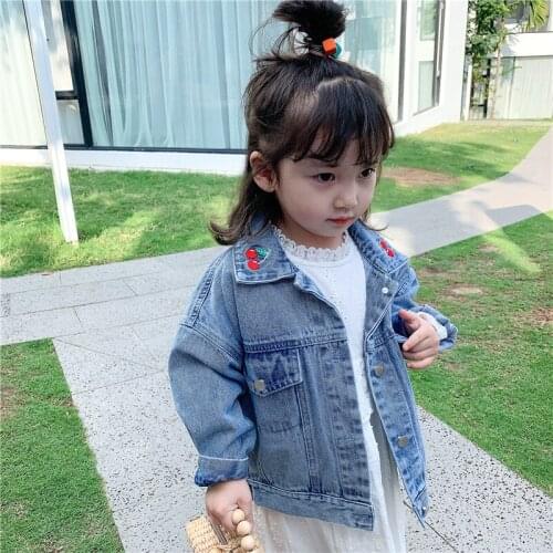 Cherry Jean Jacket Spring Autumn Coat Girls Kids Outerwear Teenage Top Children Clothes School Long Sleeve High Quality