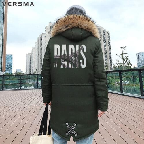 VERSMA 2018 Japanese Harajuku Oversized Long Youth Winter Jackets Coats Parkas Men Hip Hop Ribbon Patchwork Fur Collar Men Parka