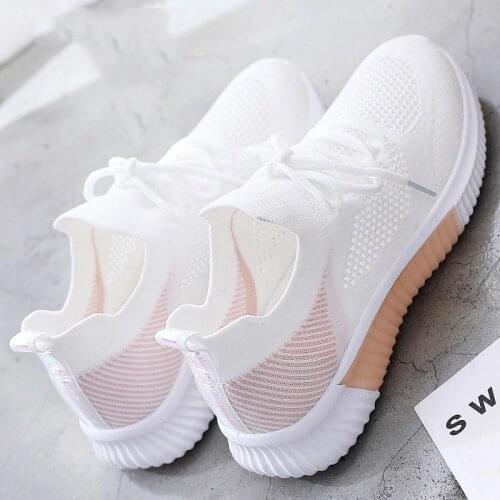 Summer Low Sock Sneakers Woman Sport Shoes Women Running Shoes Ladies Sports Sneakers White Pink Knitted Tennis Knit GMB-2028