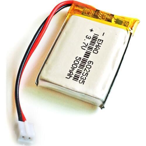 3.7V 500mAh JST PH 2.0mm lipo polymer lithium rechargeable battery 2pin 602535 for MP3 GPS DVD bluetooth recorder headset camera