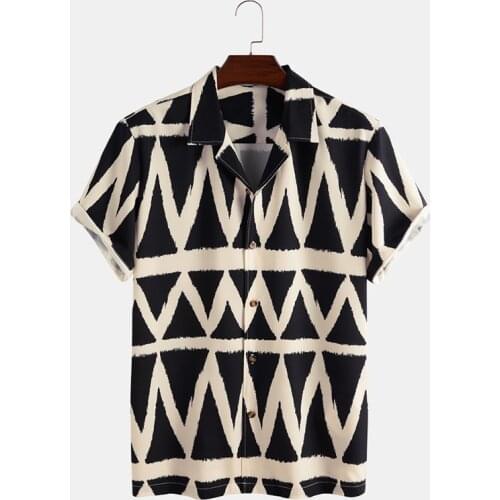 Fashion short sleeve Korean checkered shirt casual mens Square diamond printed short sleeve shirt