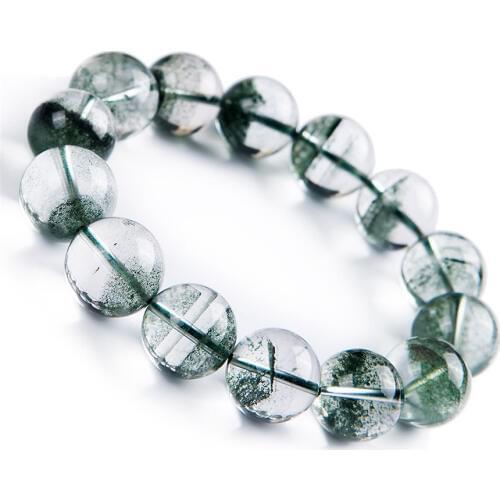 Natural Green Phantom Quartz Crystal Clear Round Beads Fashion Women Charm Bracelet 15mm