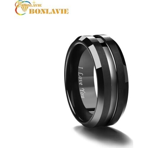 BONLAVIE Black Frosted Men Rings Tungsten Carbide Men Rings Wedding Bands Anillos Para Hombres Pierscienie