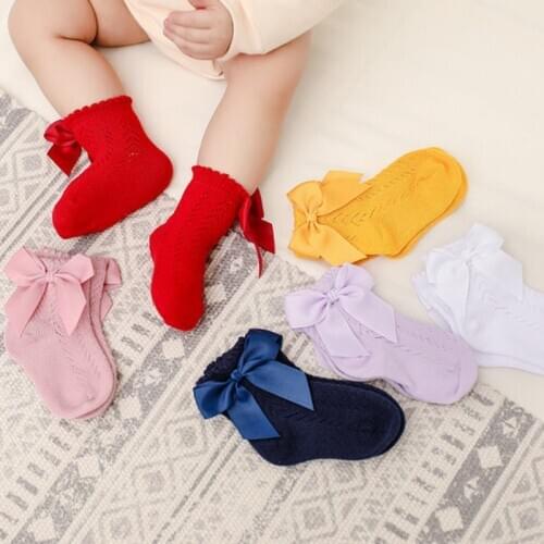 2021 New Spring And Summer Childrens Socks Bow Hollow Dress Soft Socks European and American Style for 0-3years Baby Boys Girls