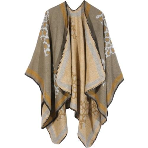 Autumn Winter British Plaid Ladies Travel Shawl Imitation Cashmere Ethnic Style Split Plus Size Loose Thickened Cloak Scarf