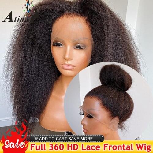 Atina 360 Lace Frontal Wig Pre Plucked with Baby Hair Kinky Straight HD Lace 250 Density Front Human Hair Wigs Black Women Remy