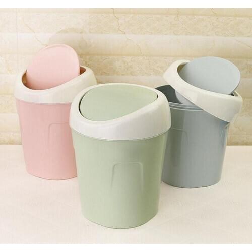 Plastic Mini Desktop Waste Bin Durable Office Trash Can Household Storage Cleaning Accessories with Rolling Cover