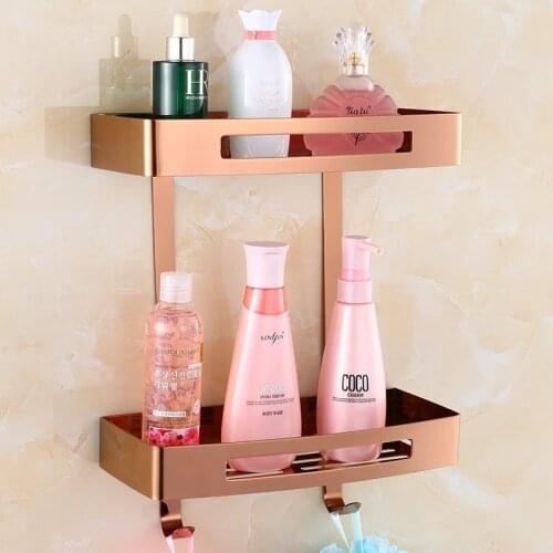 Bathroom Shelf Rose Gold Shower Rack Gold Corner Shelf Square Black Bath Shower Shelf Chrome Bathroom Storage Organizer Rack
