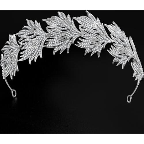 Feather Shaped Headband Bridal Princess Hair Hoop Glittery Crown Headdress Hair Accessories for Bride Women BH