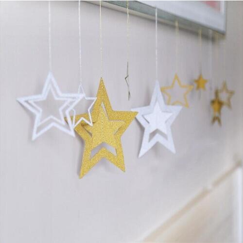 Festival supplies paper Flag Party bell garland Decoration Banner Bunting for birthday wedding decor shiny star hollow out Wh