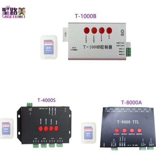 T1000B/T4000S/T8000A programble LED RGB Controller SD Card 2048/4096/8192 Pixels for DMX512 Controller WS2801/2811 Lights Strip