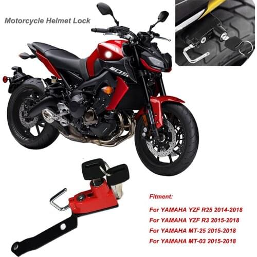 R3 Motorcycle Helmet Lock Mount Hook Side Anti-theft Security Alloy with 2 Keys Fits For Yamaha MT-25 MT-03 YZF R25/R3 2015-2018