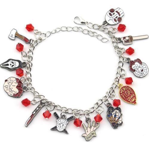 Chucky Face Stephen Kings IT Penny Wise Jason Hockey Horror Charm Bracelet Designed For Ladies Halloween Bracelets Jewelry Gifts