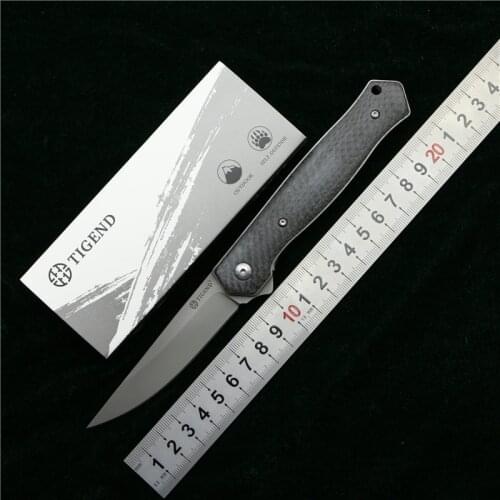 TIGEND 1067 Flipper folding knife D2 blade CF/G10 + steel handle camping hunting outdoor survival pocket Kitchen knives edc tool
