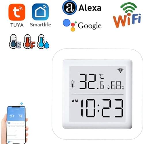 Tuya Smart Wifi Temperature Humidity Sensor Smart Thermometer Hygrometer Time Date LCD Screen Detector Smart Home Desk Clock