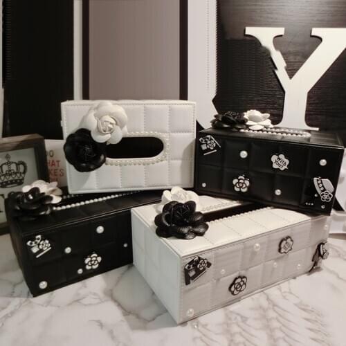 Unique necklace combination leather home tissue box Fashion carved flower decorative living room tissue box