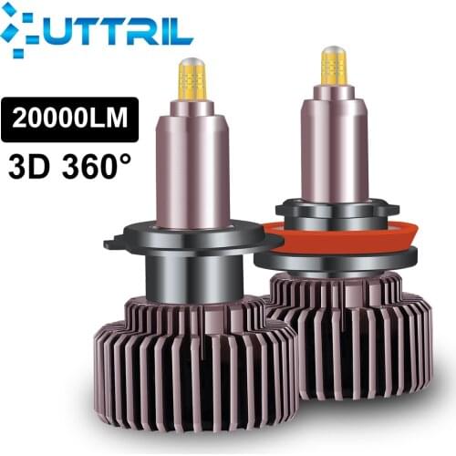 Uttril Car Led Light H1 LED H7 LED Headlights Bulb H8 H9 H11 9005 HB3 9006 HB4 9012 360 Degrees 6 Sides 20000LM LED Lamp 6000K