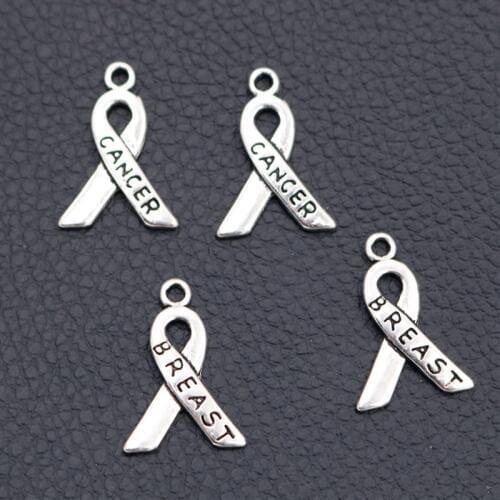 WKOUD 20pcs Silver Plated Ribbon Charms , Breast Cancer Awareness Ribbon Pendant , Jewelry DIY Unique Craft Supplies 23*16mm