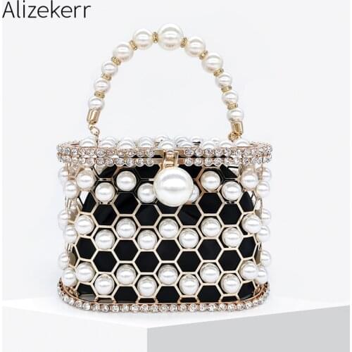 Beaded Pearl Evening Clutch Handbag Women 2020 Rhinestone Metal Honeycomb Clutch Purse Ladies Wedding Pearl Bags Design Luxury