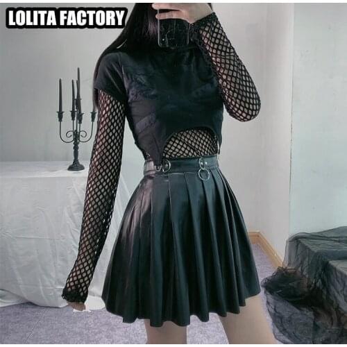 PU Pleated Skirt Mini Women Sexy Gothic High Waist Summer School Streetwear Black Party Punk Faux Leather Skirts