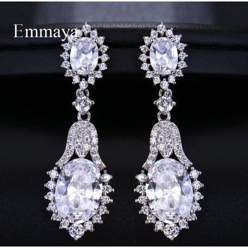 Emmaya Brand Zircons Noble Romantic Dark Blue Crystal Jewelry Luxury Cubic Zircon Wedding Earrings for Women Party