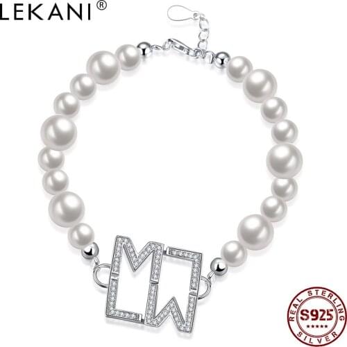 LEKANI S925 Sterling Silver Shell Pearl Bracelet For Women Trendy CZ Letter LM Charm Bracelets Elegant Female Party Jewelry