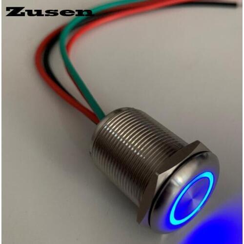 Zusen new 19mm flat head touch switch on/off type with wires push button switch with 6-24V led IP67