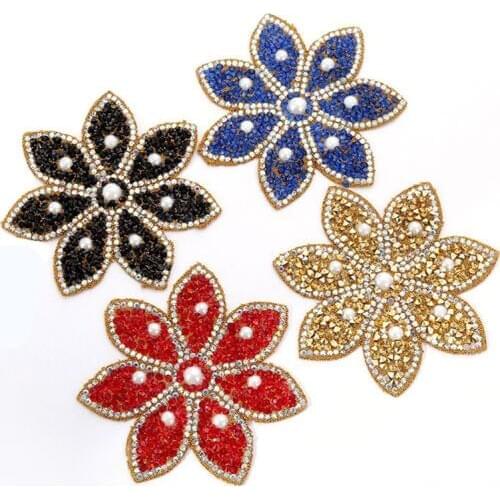 1pcs Sparkling Rhinestone Patch Flowers Crystal Beaded Hot-Fix Sewing Applique For Jeans Clothing Decorations Patch for Cloth