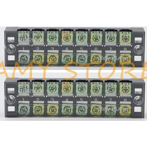 2Pcs 600V 25A 8 Positions Screw Electric Wire Connection Barrier Insulated Terminal Block Strip TB-2508