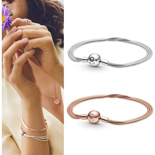 2021 New S925 Silver Round Button Multi Chain Pan Bracelet Snake Bone Chain For Womens Diy Beads Treasure Accessorie