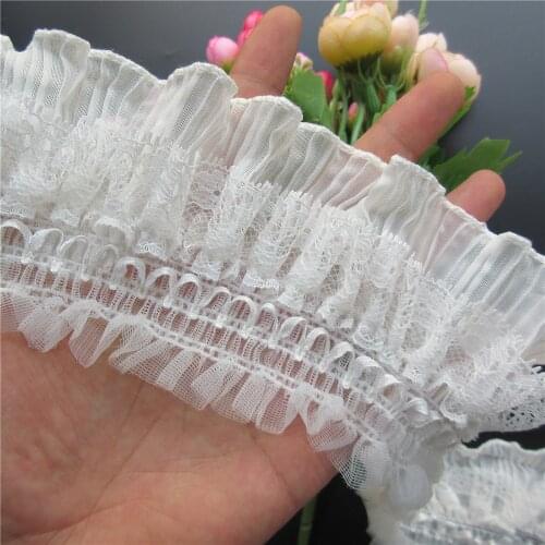 2yd 9CM wide 2-layer Elastic Pleated Chiffon Voile Lace Ruffles Trim Ribbon Fabric Sewing Craft DIY For Costume Dress Decoration