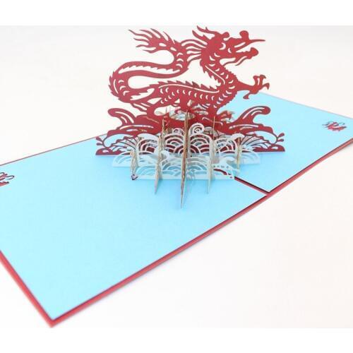 3D Handmade Chinese Traditional Culture Auspicious Clouds Dragon Paper Invitation Greeting Card PostCard Friends Business Gift