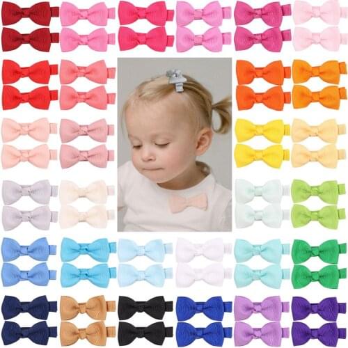 40pc/lot New 2.2inch Grosgrain Ribbon Solid Hair Bows With Clips Girls Kids ribbon Covered Hair Clips Headwear Hair Accessories