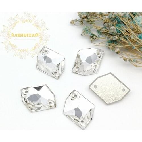 White High-grade Special-shaped Glass Crystal sew on rhinestones with TWO holes Diy wedding dress accessories Free shipping