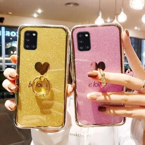 Glitter Diamod Ring Holder Soft Case For OPPO A5 A9 2020 A72 A92 A31 A91 A12 A8 Realme C3 C11 C12 C15 5 6 Pro 5i 6i Back Cover