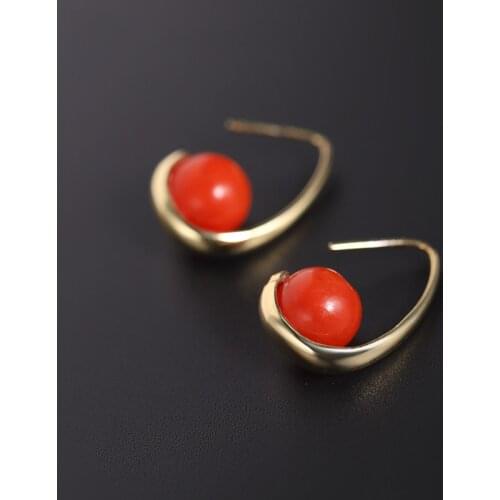 DAIMI Baoshan South Red Agate Earrings Womens Natural 925 Sterling Silver Persimmon Ruby Ear Hook