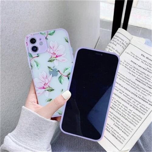 Luxurious Bright Flowers Pattern Case For iPhone 11 12 Pro Max 7 8 Plus 12 Mini X XR XS Max SE 2020 Matte Soft Shockproof Cover